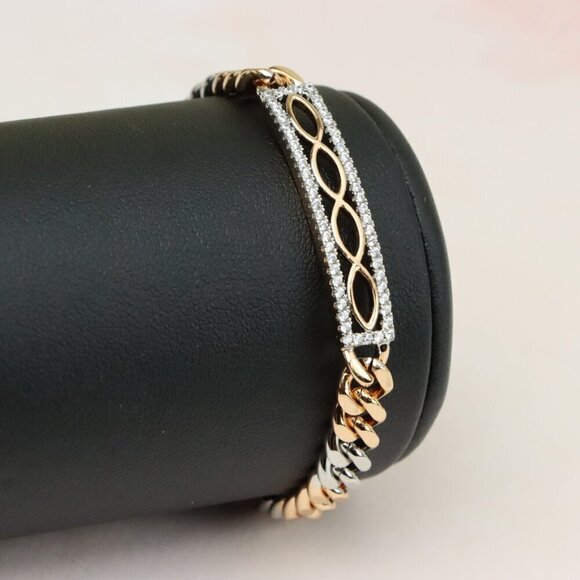 "Dual Tone Rose Gold+Silver Chain Bracelet with Crystal Accents, XPBL0842 - Picture 9 of 13